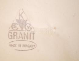 Gránit kézzel festett dísztényér, 3 db, apró kopásnyomokkal, d: 24 cm