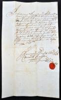 1765 Bődy Ferenc, Heves és Külső-Szolnok vármegye esküdt ülnökének oklevele elítélt kiadatásáról, az ülnök aláírásával, rányomott viaszpecsétjével