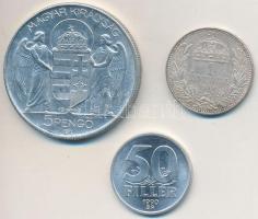 1914KB 1K Ag "Ferenc József" + 1943. 5P Al "Horthy Miklós születésének 75. évfordulója" + 1990. 50f Al T:1-,2