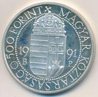 1991. 500Ft Ag "II. János Pál pápa látogatása" dísztokban tanúsítvánnyal T:PP ujjlenyomato...