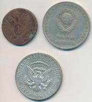 Vegyes: Amerikai Egyesült Államok 1967. 1/2$ Ag "Kennedy" + Ausztria 1800A 1kr Cu + Szovjetunió 1967. 1R Cu-Ni-Zn T:2,2-,3 Mixed: USA 1967. 1/2 Dollar Ag "Kennedy" + Austria 1800A 1 Kreuzer Cu + Soviet Union 1967. 1 Rouble Cu-Ni-Zn C:XF,VF,F