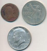 Vegyes: Amerikai Egyesült Államok 1967. 1/2$ Ag "Kennedy" + Ausztria 1800A 1kr Cu + Szovje...