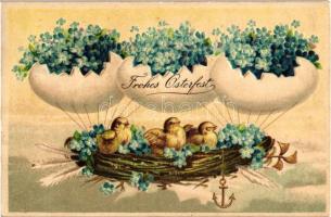 Easter, chicken, anchor, egg and nest airship, floral, Emb. litho (Rb)