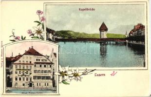 Lucerne, Luzern; Kapellbrücke / chapel-bridge, Hotel Weiten Keller, floral (EK)
