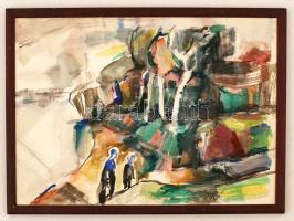 Iglay József (1905-1980): Úton, akvarell, papír, jelzett, fa keretben, 35,5×49,5 cm