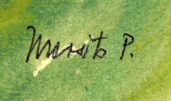 Mersits Piroska (1926-1988): Falu. Akvarell, karton, jelzett,  34×45 cm