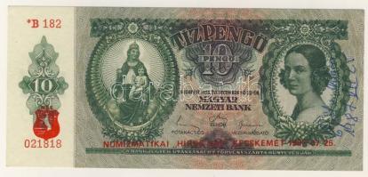 1936. 10P "*"-os "Numizmatikai Hírös Kecskemét" fny-sal + a bankjegyen szereplő hölgy dátumos aláírásával T:I