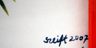 Szeift Béla (1944-2012): Ketten, akvarell, papír, jelzett, üvegezett fa keretben, 41×25 cm