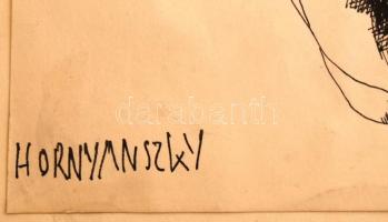 Hornyánszky Gyula (1924-1995): Andy Warhol. Tus, papír, jelzett, 24×17 cm