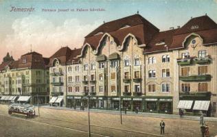 Temesvár, Ferenc József út, Palace kávéház, villamos / Café Palace, Franz Joseph street, tram