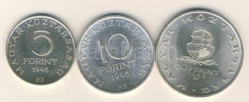 1948. 5Ft Ag + 10Ft Ag + 20Ft Ag "Szabadságharc" sor T:1/2,2+