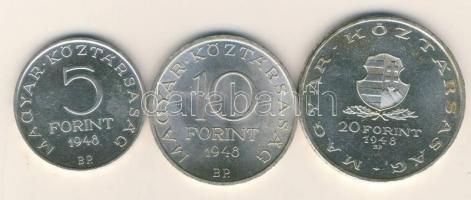 1948. 5Ft Ag + 10Ft Ag + 20Ft Ag "Szabadságharc" sor T:1/2,2