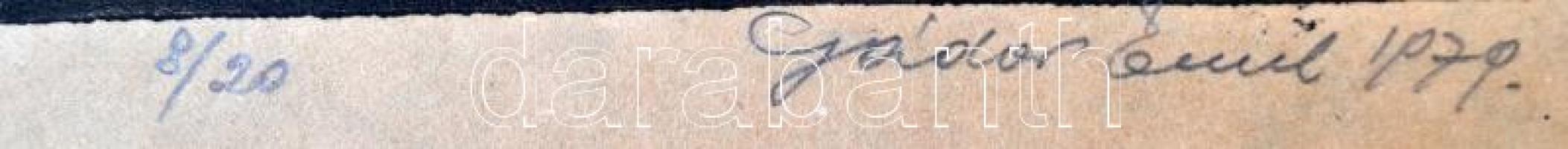 Gádor Emil (1911-1998):Napraforgó csendélet. Linó, papír, jelzett, 34×20 cm