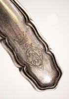 Antik salátás kanál és villa, csont, ezüst (Ag.) nyéllel, jelzettek, h: 25,5 cm