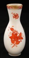 Herendi narancs Apponyi mintás váza, kézzel festett, jelzett, nagyon apró kopásnyomokkal, m: 15 cm