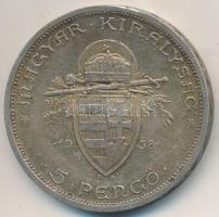 1938. 5P Ag "Szent István" T:2 patina, apró ph. Adamo P8.1