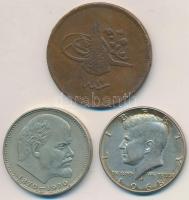 Vegyes: Amerikai Egyesült Államok 1968D 1/2$ Ag "Kennedy" + Oszmán Birodalom 1858. (1255//19) 40P Cu "Abdul-Medzsid" + Szovjetunió 1970. 1R Cu-Ni-Zn T:2,2-,3 Mixed: USA 1968D 1/2 Dollar Ag "Kennedy" + Ottoman Empire 1858. (1255//19) 40 Para Cu "Abdul Mejid" + Soviet Union 1970. 1 Rouble Cu-Ni-Zn C:XF,VF,F