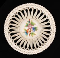 Herendi Viktória mintás fonott kosár, kézzel festett, jelzett, hibátlan, d: 13 cm