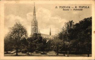 Topolya, Backa Topola; park, templom / park with church (ázott / wet damage)