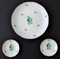 Herendi tányérok virágmintával, porcelán, jelzett, hibátlan, 3db, d:8cm, d:17cm