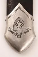 cca 1940 Német birodalmi Reichsarbeitsdienst RAD tőr. Solingeni acél, jelzett, fekete zománcozott to...