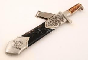 cca 1940 Német birodalmi Reichsarbeitsdienst RAD tőr. Solingeni acél, jelzett, fekete zománcozott to...