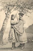 Magyar parasztpár / Hungarian couple, folklore (gyűrött /creases)