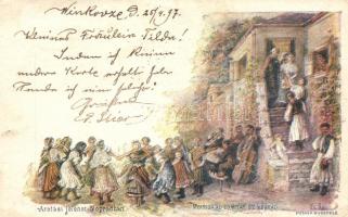 1896 Aratási jelenet Nógrádban, Ezredéves Országos Kiállítás, 2kr Ga.  / harvest, Hungarian folklore s: K.L. (EB)