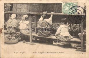Alger, Ecole Indigéne - Mauresque au métier / school, moorish girls, folklore TCV
