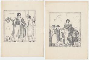 Biczó András: Könyvillusztrációk(4 db). Klisé, papír, jelzett a klisén, 15x10 cm