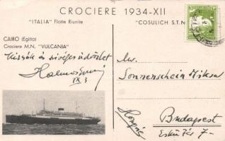 Cairo, street view, folklore; M.N. Vulcania ship on the backside (small tear)