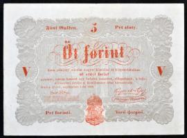 1848. 5Ft Kossuth bankó vörösesbarna, számozás nélkül T:III /  Hungary 1848. 5 Forint Kossuth banknote red-brown, without serial C:F Adamo G109h
