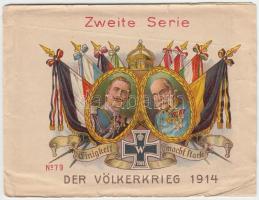 1914 Der Völkerkrieg - I. világháborús litho matricákat tartalmazó leporelló II. Vilmos és Ferenc József arcképével