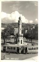 1954 Izmir, Smyrna; Saat kulesi / clock tower, tram, autobus, photo (non PC)