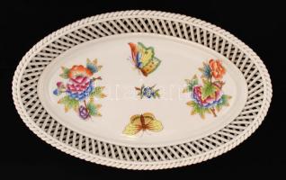 Herendi Viktória mintás tálca, kézzel festett, jelzett, hibátlan, 26×16 cm