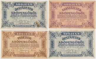 1946. 10db-os vegyes magyar adópengő bankjegy tétel, közte fordított címeres, sorozat- és sorszám né...