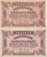 1946. 10db-os vegyes magyar adópengő bankjegy tétel, közte fordított címeres, sorozat- és sorszám né...