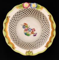 Herendi Viktória mintás áttört tálka, kézzel festett, jelzett, hibátlan, d:10 cm, m:5 cm