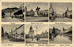 Kolozsvár, Cluj; Várhegy, Mátyás király szobra, Horthy Miklós tér és út, Hitler tér, Mátyás király tér / square, statue, street