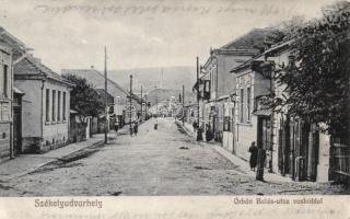 Székelyudvarhely, Odorheiu Secuiesc; Orbán Balás utca, vashíd, Ferentzy és Kováts felvétele / street, iron bridge (Rb)