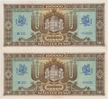 1945. 100.000P (4x) közte 2db sorszámkövető T:II,II-