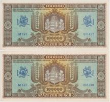 1945. 100.000P (4x) közte 2db sorszámkövető T:II,II-