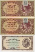 1945. 10.000P (2x) közeli sorszám, "MNB" bélyeggel + 1946. 100.000.000P (2x) + 100.000MP (2x) T:I,I-