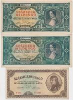 1945. 10.000P (2x) közeli sorszám, "MNB" bélyeggel + 1946. 100.000.000P (2x) + 100.000MP (...