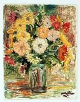 Doba Sándor: Virágcsendélet. Olaj, műanyaglemez, jelzett, 40×31 cm