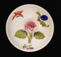 Herendi rózsás bonbonier, kézzel festett, jelzett, sérült rózsa, m:9 cm, d:9 cm