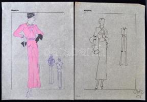 Jelzés nélkül: Divatrajzok. 9 db, pauszpapír, vegyes technika, 31x24 cm
