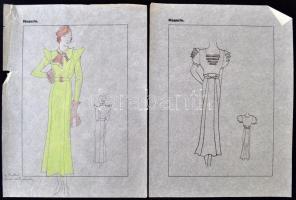 Jelzés nélkül: Divatrajzok. 9 db, pauszpapír, vegyes technika, 31x24 cm