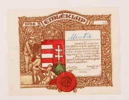 1926 Az Országos Magyar Diáknyomorenyhítő által kiadott emléklap minta példánya, 22x28cm