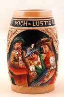 Jelzett sörös korsó, "Lustig lass mich" felirattal, kézzel festett mázas kerámia, hibátlan...